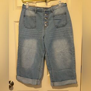 Light Blue Women’s Jean Capris - Button Front